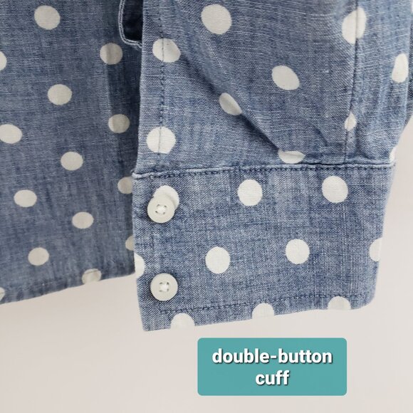 Tommy Hilfiger Button-Down Shirt NWOT MEDIUM Blue Polka Dot Roll-Tab Sleeves - Picture 5 of 8